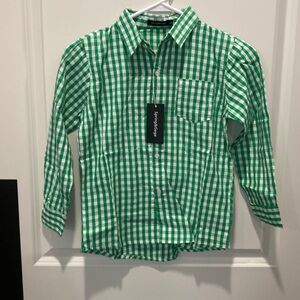 Boys M (7/8) green and white button up, never worn